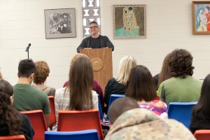 Garth Stein, author of The Arts of Racing in the Rain, during an on-campus visit