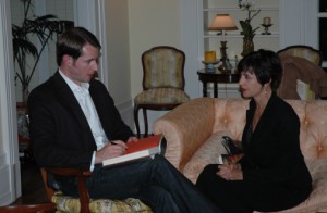 Corban Addison chats with a guest